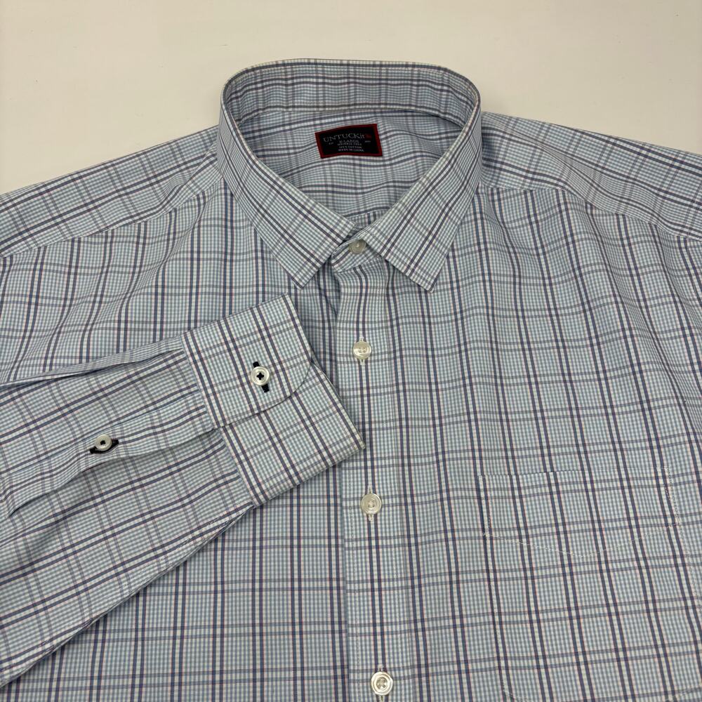 Untuckit Mens XL Blue Red Check Plaid "Piocesare" Long Sleeve Button Up Shirt